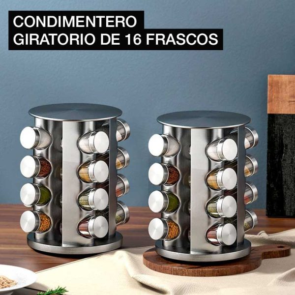 Condimentero de acero inoxidable de 16 frasco