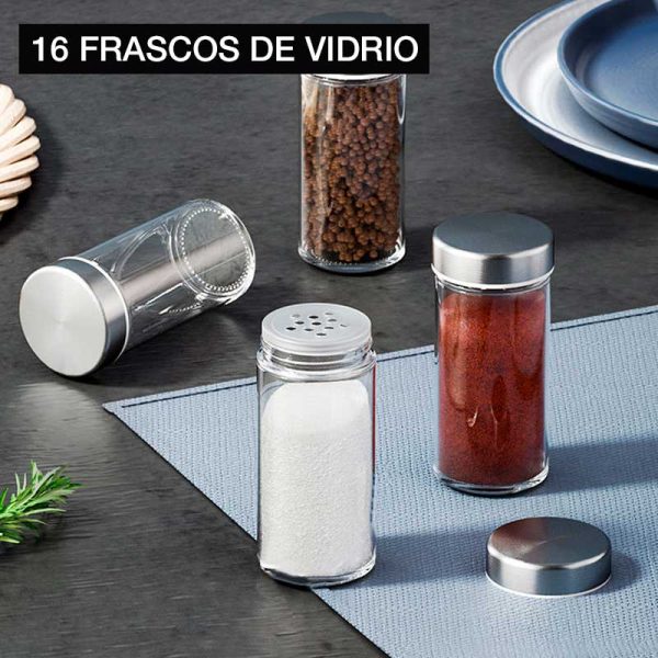 Condimentero de acero inoxidable de 16 frascos - Imagen 3